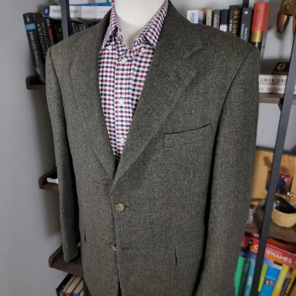 VTG Club House Men's Flannel Sport Coat Blazer‎ Two Button Green Brown Size 42R